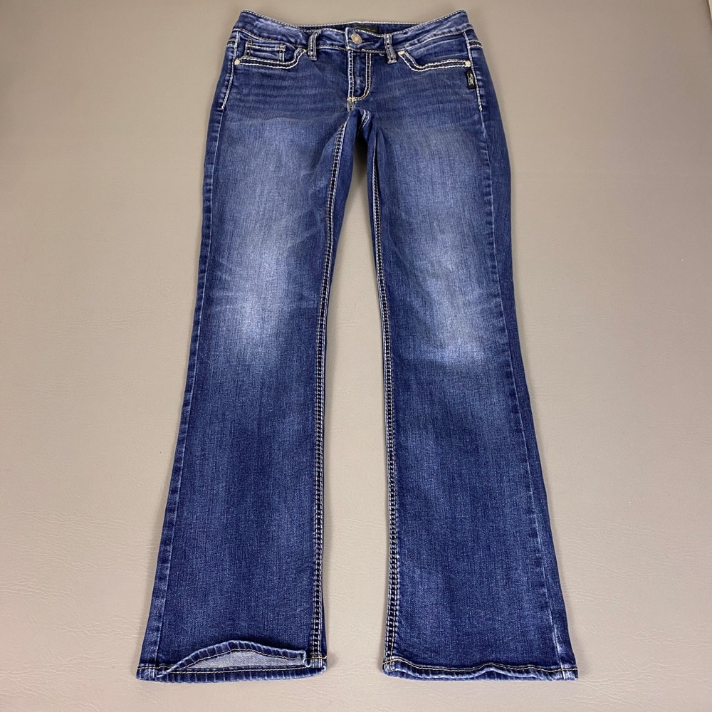 Silver Jeans Co Suki Slim Boot Women's Size 29x31 Blue Dark Wash Fade Denim EUC